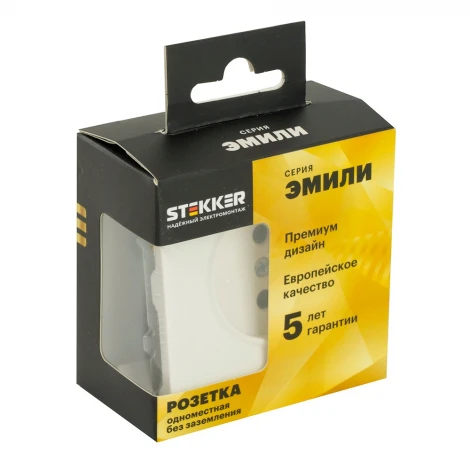 Розетка без заземления со шторками (белый фарфор, soft touch) Stekker Эмили 49876