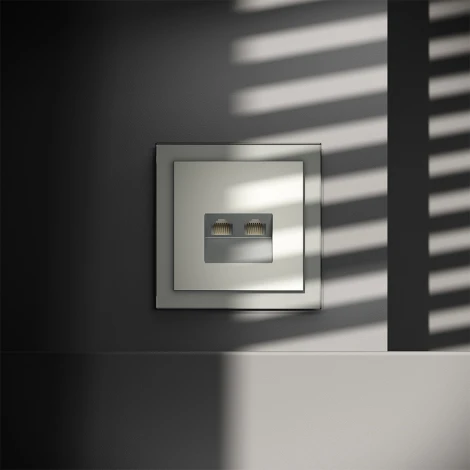 Розетка двойная Ethernet RJ-45 (сталь) Voltum S70 VLS060205