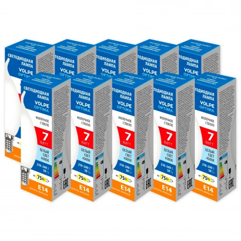 Лампа светодиодная Volpe Optima Филамент LED-CW35-7W/4000K/E14/FR/SLF Набор из 10штук свеча на ветру матовая белый свет 4000К