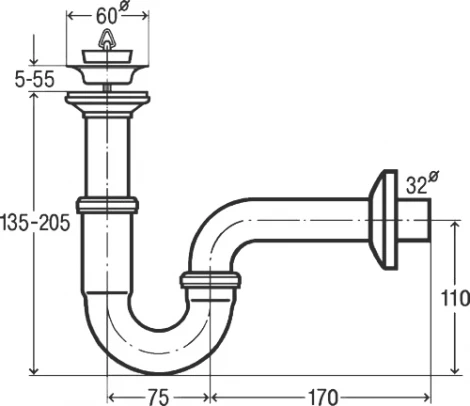 Сифон для раковины Viega 5612 с пробкой