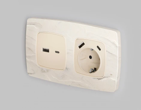 Рамка Ambrella Volt OMEGA Opera (Серо-бежевый мрамор) 2-ая OF940602