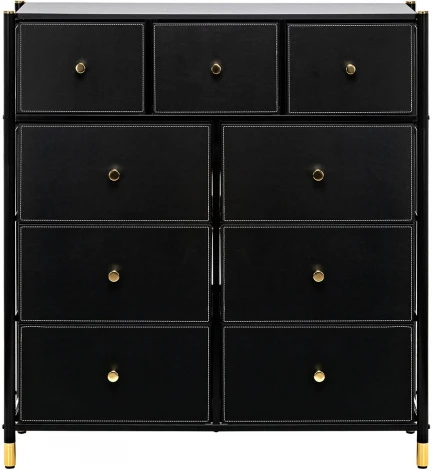 Комод Leset Нирита/Хайди, 9 ящиков, Черный (Сталь,Экокожа/Черный) арт.2500000209772