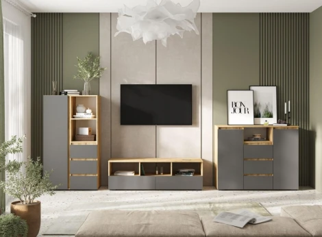 Комод Элла КМ 1 (Элла КМ 01 серый графит / дуб крафт золото) Woodville арт.586664