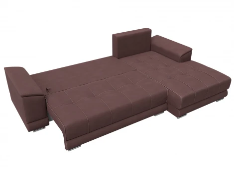 Диван угловой НордСтар правый угол (ДСП,Брус/Пластик/Замша/Бордовый) Лига Диванов 128210