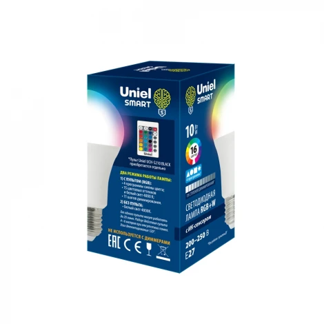 Лампочка светодиодная груша белая E27 10W 4000K Uniel LED-A60-10W/RGB/E27/REG PLS21WH