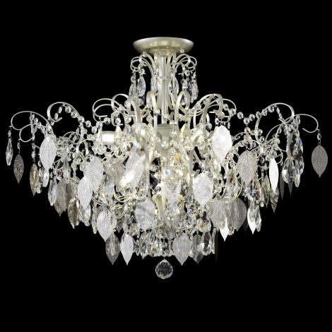 Потолочная люстра на штанге Crystal Lux ESMIRALDA PL9 SILVER (220V, подвески, листья)