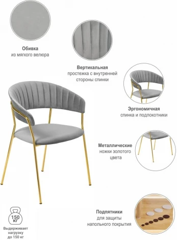 Комплект из 4-х стульев Turin серый с золотыми ножками Bradexhome арт.FR 0910K