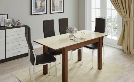 Стол обеденный раскладной Бруно 70 ТЭКС, орех/лакобель ваниль 00-00006810