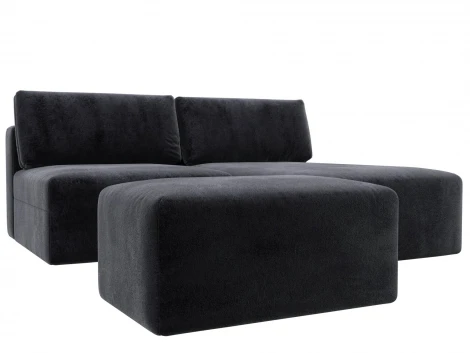 Диван угловой модульный с пуфом Лига-060 НПБ угол универсальный (ЛДСП,Брус,Фанера/Пластик/Велюр/Темно-серый) Лига Диванов 129683