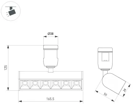 Трековый светильник Downlight ART-APRIORI-LASER-TURN-L165-8W Day4000 (TN, 48 deg, 48V) (Arlight, IP20 Металл) 047782 (LED)