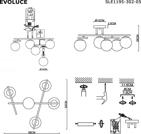 Потолочная люстра на штанге Evoluce SLE1195 SLE1195-302-05 Латунь/Белый E14 5*40W