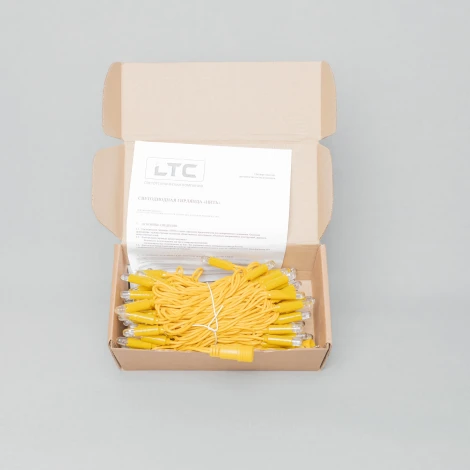 Гирлянда Нить с колпачком 10м тепло-белая 24В, 100 LED, провод золотой ПВХ, IP65 Laitcom PST100CAP-12-1WW