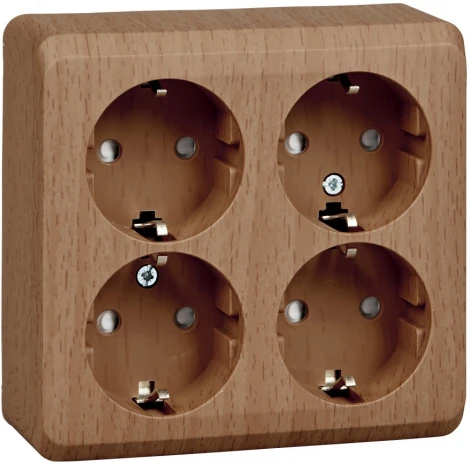 Розетка накладная четверная с заземлением и шторками (бук) Systeme Electric Etude PA16-208T