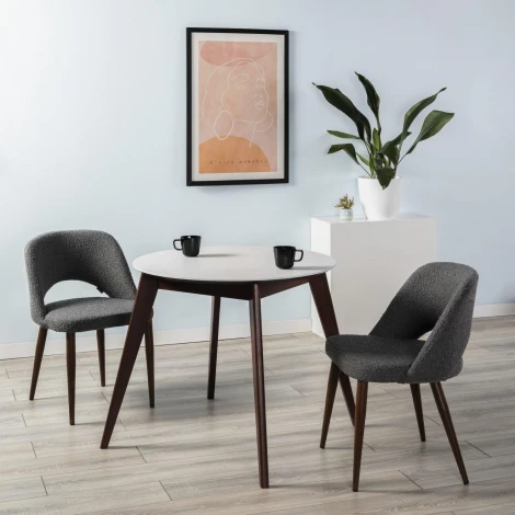 Стол R-Home Лунд круглый д.860 мрамор Бьянко Темный орех