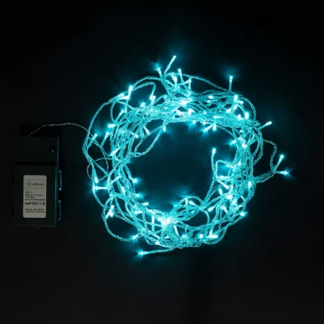 Гирлянда Бахрома на Батарейках 3 х 0,5 м Аква, 100 LED, Провод Прозрачный Силикон, IP65