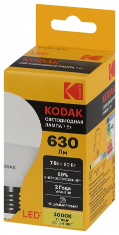 Светодиодная лампа Kodak LED P45-7W-830-E27 K 7Вт шар теплый белый свет Е27 (Б0057614)