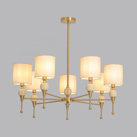Потолочная люстра на штанге Lumion Traveris 8415/7 латунь/бежевый, металл/керамика/текстиль Е14 7*40W 220V
