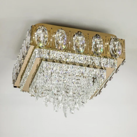 Потолочная люстра светодиодная хрустальная с пультом и управлением смарфоном с регулировкой цветовой температуры и яркости LED4U LED4U L9438-500-500 GD с УД