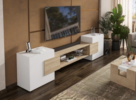 ТВ-тумба Лисмор (Лисмор белый / сонома) Woodville арт.563525