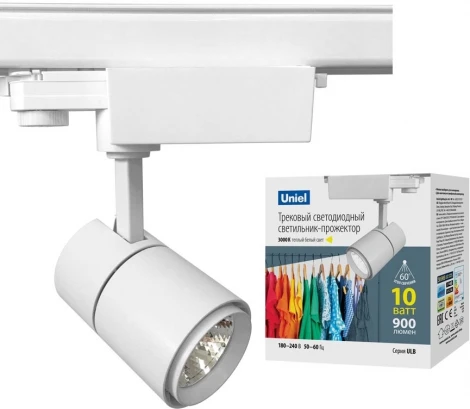 Трековый светильник Uniel ULB-T52-10W/3000K/H WHITE (LED, 220V, круглые, IP40)