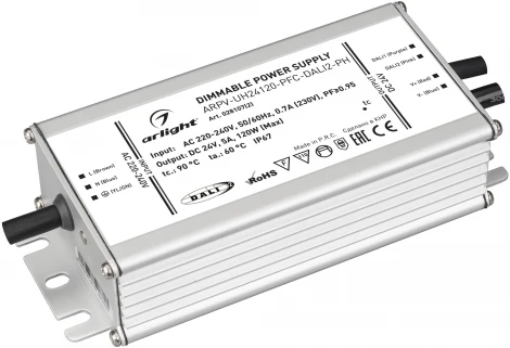 Блок питания ARPV-UH24120-PFC-DALI2-PH (24V, 5.0A, 120W) (Arlight, IP67 Металл, 7 лет) 028107(2)