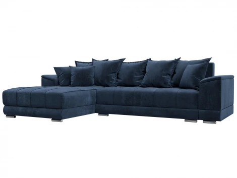 Диван угловой НордСтар левый угол (ДСП,Брус/Пластик/Велюр/Синий) Лига Диванов 127941L