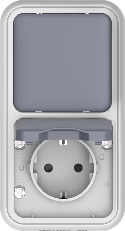 Двойной блок накладной, розетка с защитной крышкой+переключатель 1-клавишный, цвет серый IP55 Donel W55 DIP20640