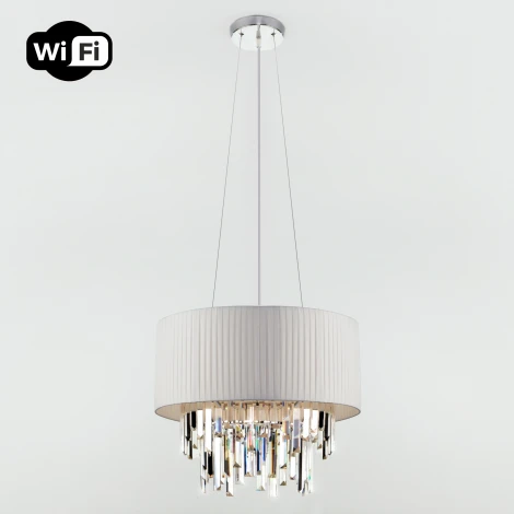 Подвесная люстра Wi-Fi Eurosvet Amantea 10122/6 хром/прозрачный хрусталь Strotskis Smart (10106/6) (220V, управление смартфоном, голосовое управление, умный дом - Minimir Home, Алиса, Маруся, Салют, на тросе, круглые)