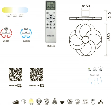 Люстра потолочная-вентилятор с ПДУ Mantra Rose 8706 (регулировка яркости, LED, 220V)