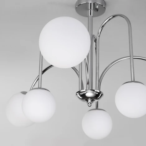 Потолочная люстра Wi-Fi на штанге Eurosvet 30177/6 хром (220V, управление смартфоном, голосовое управление, умный дом - Minimir Home, Алиса, Маруся, Салют, шарики)