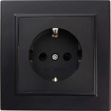 Розетка с заземлением и шторками (черный) Stekker Эрна 39479