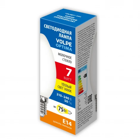 Лампа светодиодная, форма "свеча", матовая, теплый белый свет 3000K Volpe Optima Филамент LED-C35-7W/3000K/E14/FR/SLF