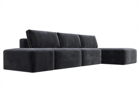 Диван угловой модульный с пуфом Лига-060 НПБ Лонг угол универсальный (ЛДСП,Брус,Фанера/Пластик/Велюр/Темно-серый) Лига Диванов 129516