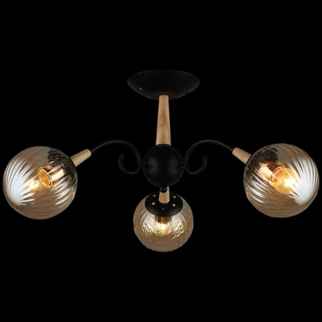 Потолочная люстра на штанге Reluce 04886-0.3-03 BK+WOOD (220V, шар)