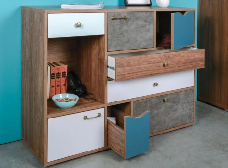 Комод Mobi Вайс 10.104 морское дерево винтаж К 015PW / камень темный / бензин 0244 SU / белый премиум 357720