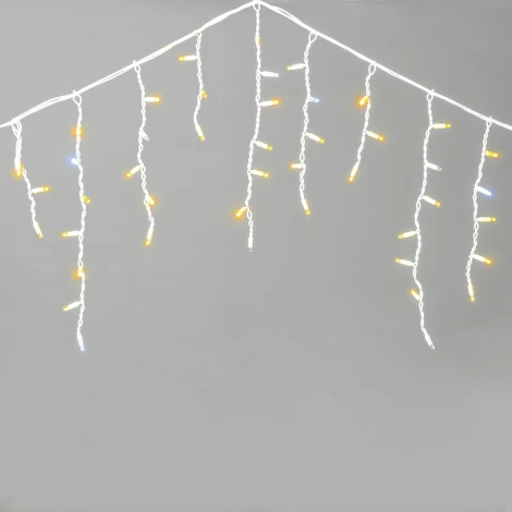 Гирлянда Бахрома 3,1 x 0,5 м желтая с мерцанием белого диода 220В, 120 LED, провод белый каучук, IP65 Laitcom LL120BLW-8-2Y