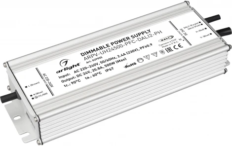 Блок питания ARPV-UH24500-PFC-DALI2-PH (24V, 20.8A, 500W) (Arlight, IP67 Металл, 7 лет) 039955
