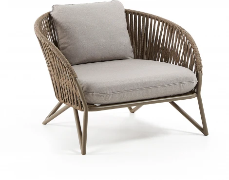 Кресло из ротанга La Forma (ex Julia Grup) Branzie (Коричневый,Серый/ Металл,Пена,Веревка,Сталь)