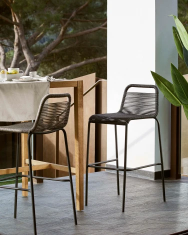 Барный стул La Forma (ex Julia Grup) Lambton (Черный/ Сталь,Металл,Веревка)