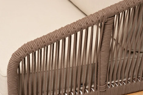 "Канны" лаунж-зона 4-местная из роупа со столом "Гранада" (серый гранит), основание дуб, роуп коричневый, ткань бежевая 4SIS арт.УТ-00004762