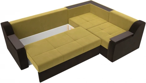 Диван угловой Кронос правый угол (Желтый,Коричневый/Микровельвет) Лига Диванов арт.114617