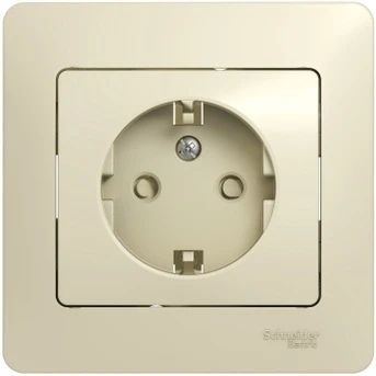 Розетка встраиваемая с заземлением и шторками (бежевый) Systeme Electric Glossa GSL000244