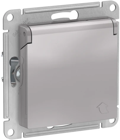Розетка встраиваемая с заземлением, шторками и крышкой (алюминий) Systeme Electric AtlasDesign ATN000346