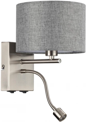 Бра на гибкой ножке для чтения Lumion Nikki 8251/2W никель/серый, металл/текстиль Е14 40W + LED 3W 4000K 220V (выключатель)