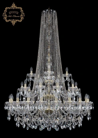 Подвесная большая люстра Art Classic 11.25 11.25.20+10+5.400.3d.h-168.Gd.Sp (220V, хрусталь, на цепи, подсвечник, свеча)