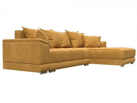 Диван угловой НордСтар правый угол (ДСП,Брус/Пластик/Велюр/Желтый) Лига Диванов 127934
