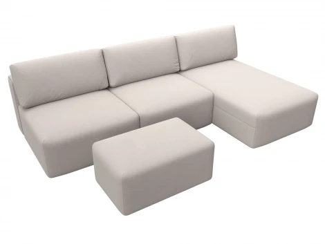 Диван угловой модульный с пуфом Лига-060 НПБ Лонг угол универсальный (ЛДСП,Брус,Фанера/Пластик/Замша/Бежевый) Лига Диванов 129525