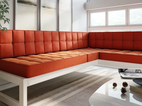 Диван Arsko угловой Сега У беленый дуб велюр оранжевый