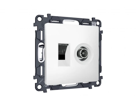 Комплект механизма ТВ-розетки оконечной и Ethernet RJ-45 розетки с автоматической защитной шторкой встраиваемый (белый матовый) Ambrella Volt QUANT MA132510