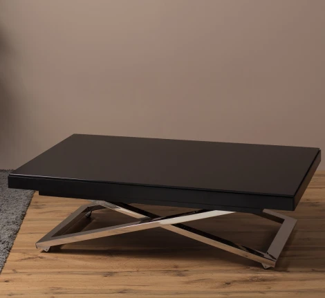 Стол-трансформер Левмар Shift стекло V27/S79 черный/ опоры нерж.сталь